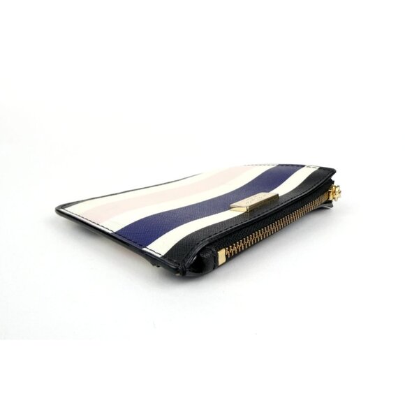Kate Spade New York Striped Card Holder Wallet W/ Zipper & Keyring - Picture 6 of 13